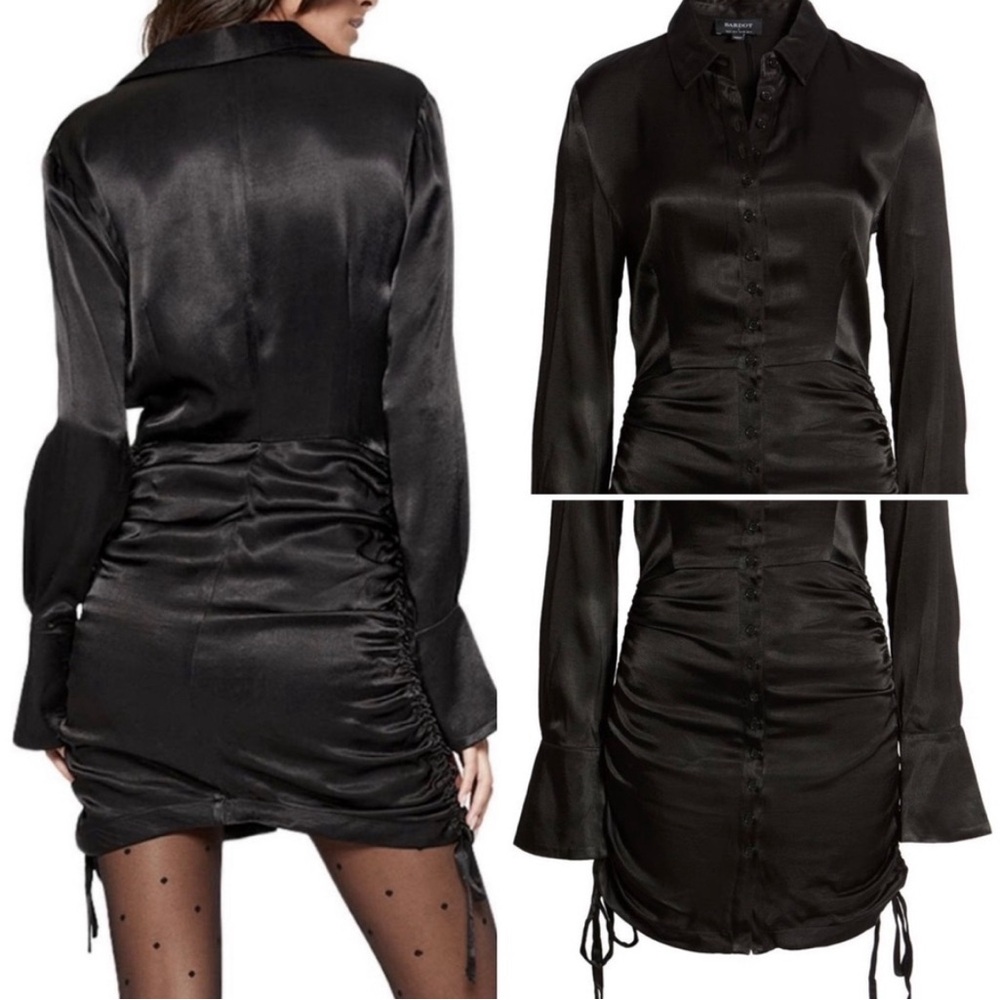 Bardot Revolve Sui Ruched Long Sleeve Satin
Mini Shirtdress Sz US L/8